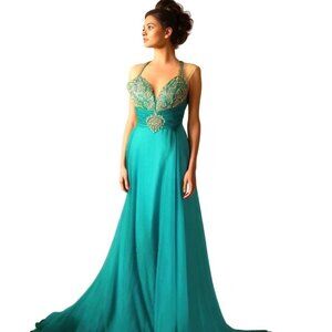 Heather French Henry Silk Rhinestone Strapless Gown 6 Maxi Dress Prom Pageant